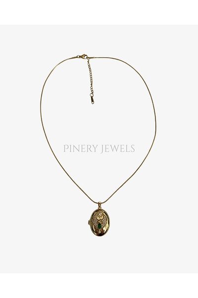 Pinery Jewels Phoenix Far City Alya Emerald Stone Steel Women's Necklace with Openable Lid