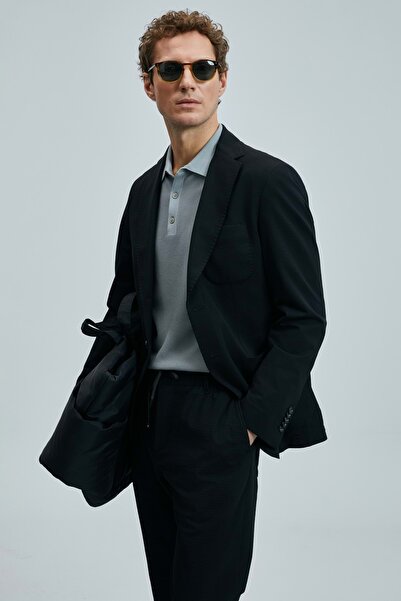 Lufian 111140170 Asel Sports Ανδρικό Μπλέιζερ Μπουφάν Slim Fit Ανδρικό Παλτό ΜΑΥΡΟ