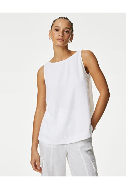 Marks & Spencer Yuvarlak Yaka Keten Bluz