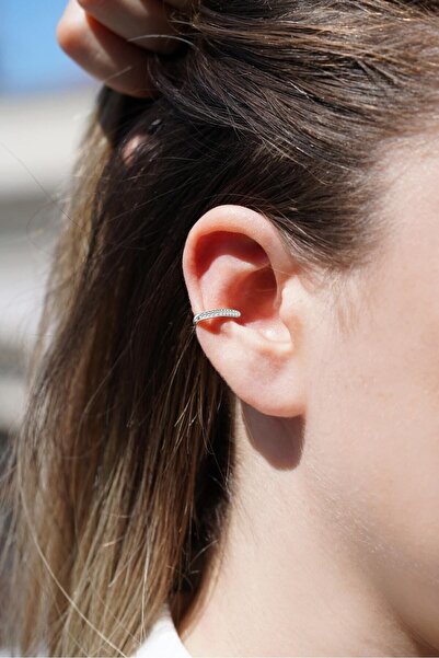 jelux silver Gümüş 925 Ayar Cuff Model Zirkon Taşlı Kıkırdak Küpe