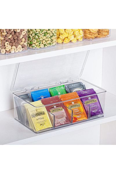 fun zone Clear Tea Bag Divided Storage Organizer, Tea Bag Holder Container Box With Lid, Suitable for Cabinet