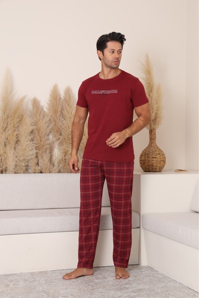 Sude HOMEWEAR Men's Plaid Pocket Short Sleeve Pajama Set