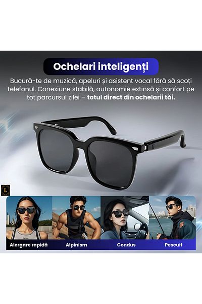 CR LUMI AND GABI Smart Glasses with Bluetooth 5.3, Polarized Lenses, Integrated Audio, Black