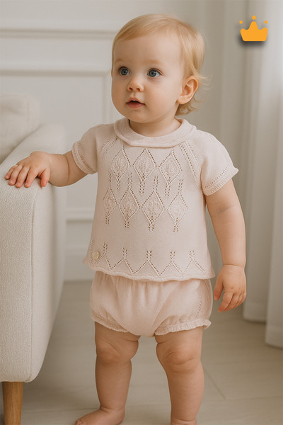 Babyhola 0-12 Ay Kısa Kol Ajurlu Şortlu Kız Bebek Triko Alt Üst Yazlık Mevsim...