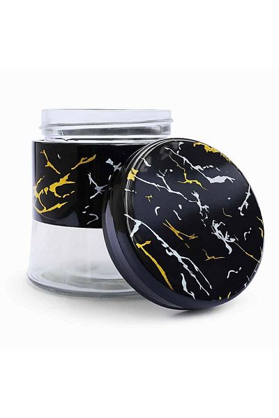 PUFO Fancy Glass Container For Sugar, Coffee, Tea Or Spices, With Airtight Lid, 400 Ml, Black
