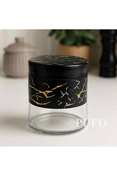 PUFO Fancy glass container for sugar, coffee, tea or spices, with airtight lid, 400 ml, black
