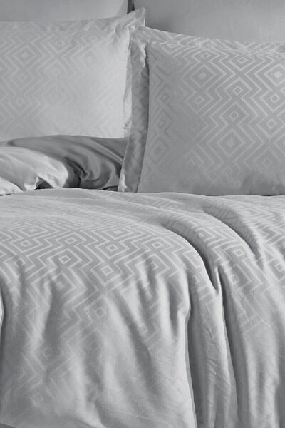 Sevim Jacquard & Satin Double Duvet Cover Set - 100% Cotton - Metis Grey