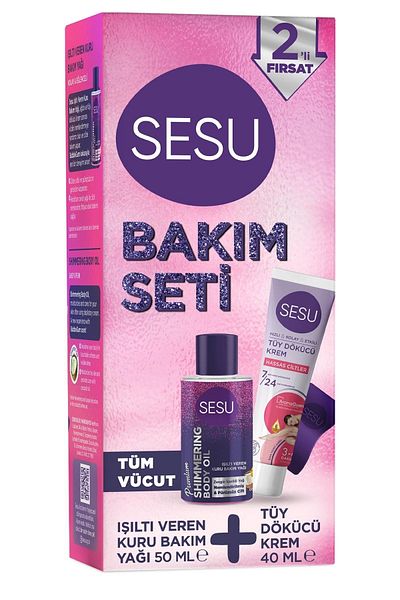 Sesu مجموعة كريم إزالة الشعر وزيت العناية الجافة الفاخرة