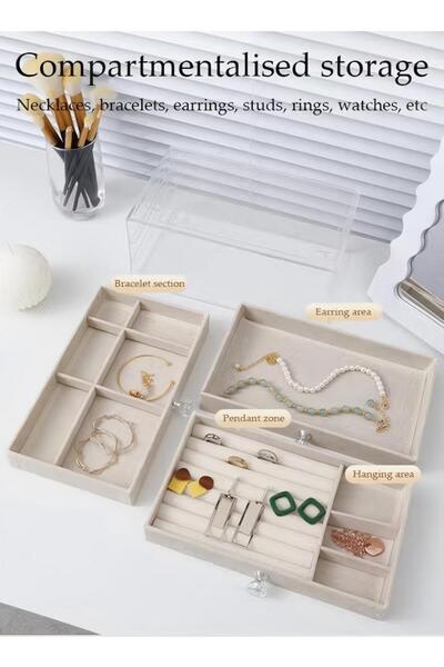 Generic 3-layer Jewelry Organizer Box, Jewelry Organizer, Crystal Handle Velvet Jewelry Display Cabinet