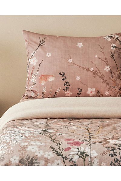 English Home Set cuvertură dublă din bumbac moale, cu imprimeu digital Sweet Spring, trandafir uscat