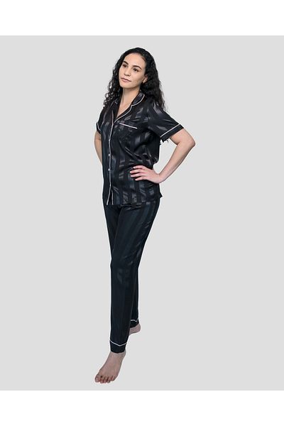 PINKEEPOP Catherine Striped Satin Jacquard Pajama Set