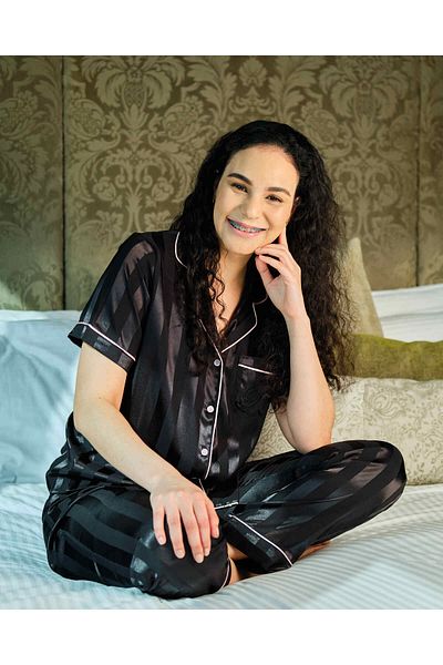 PINKEEPOP Catherine Striped Satin Jacquard Pajama Set