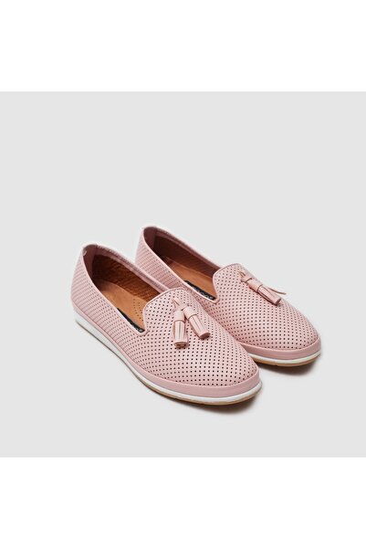 TOGO Pudra Perforeli Hakiki Deri Kadın Babet [051239] – Düz & Perfore Tabanlı