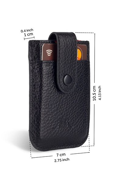 Anı Yüzük Men's Black 100% Genuine Leather Pull-Out Quality Luxury Slim Upright Credit Card Holder Wallet Business Card Holder