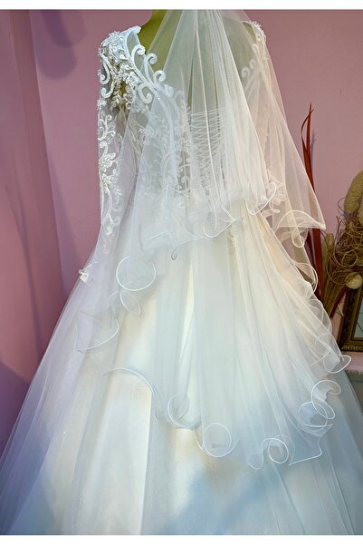 GÖKŞİN MODA طرحة زفاف متموجة بيضاء اللون