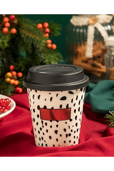 English Home كوب سفر بغطاء سيليكون من Gold Dots New Bone China باللون الأسود - الأبيض