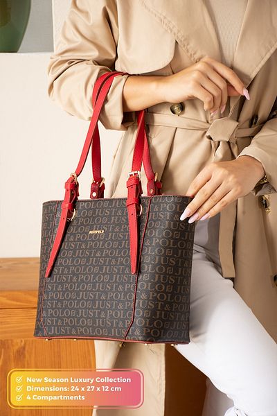 POLOGRAND London Geantă de umăr originală Just Polo Collection, cu 4 compartimente, din piele moale de lux, cu curea încrucișată reglabilă