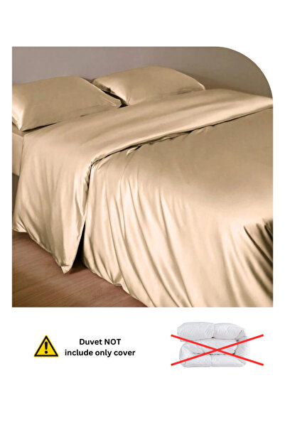 LUNA HOME Silky Satin, King Size 6-Piece Bedding Set, Plain Gold Brown Color 220x240cm.