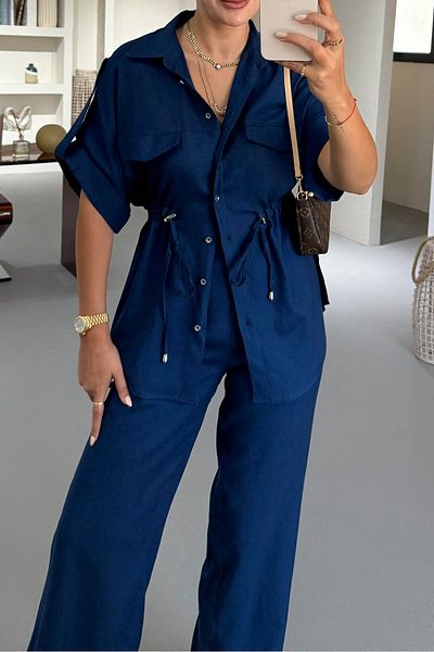 Suzi Linen Mix Shirt and Pants Set 4S5192