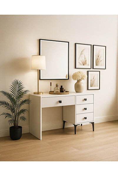 GeKa Mobilya Beyaz Modern Makyaj Masası – Çekmeceli ve Aynalı