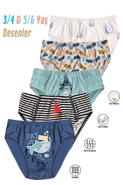 ÖZKAN underwear Özkan 31801 Πακέτο 5 αγοριών με μοτίβο βαμβακερό μαλακό άνετο σλιπ