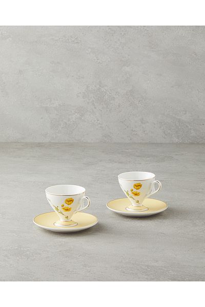 English Home Valentina New Bone China 4 Piece Coffee Cup Set for 2 Persons 80 ml Yellow