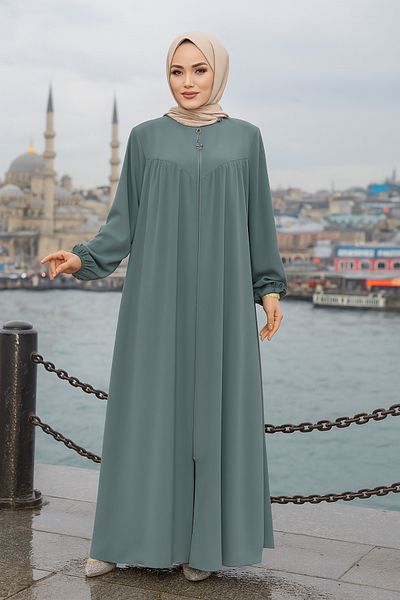Neva Style فستان حجاب أخضر بسحاب 45285CY