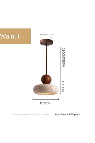 Choice Walnut Wood Vintage Pendant Light With Natural Yellow Agate Stone For Bedroom Or Restaurant