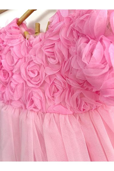 2kids2mom Baby Girl Pink Dress Short Sleeve with Bow Birthday Party Wedding Special Occasion Tulle Lined Princess