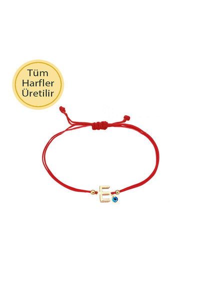 EnginGold İp Örgü 14k Altın Nazarlıklı E Harfli Bileklik