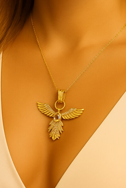 Merand Altın Kaplama Anka Kuşu Kolye | Taşlı Özel Tasarım Zincirli Kadın Kolye