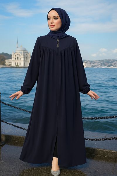 Neva Style Μπλε Navy Hijab Ferace με φερμουάρ 45285L