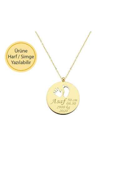 EnginGold 14 Ayar Altın Bebek El Ayak Izi Kolye