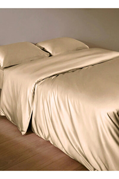 LUNA HOME Silky Satin, King Size 6-Piece Bedding Set, Plain Gold Brown Color 220x240cm.