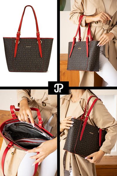 POLOGRAND London Geantă de umăr originală Just Polo Collection, cu 4 compartimente, din piele moale de lux, cu curea încrucișată reglabilă