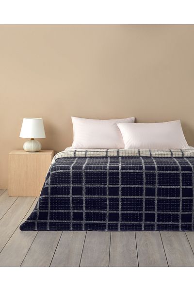 English Home Black Double Blanket - Intense Stripe, Cotton, 200X220 cm