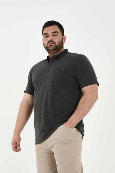 Maccali Men's Timeless Basic Long Plain Polo Neck T-Shirt with Pockets Anthracite