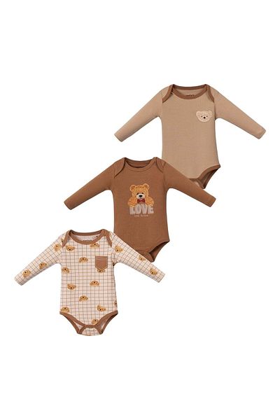Necix's Love Teddy Bear Long Sleeve Triple Body Set Brown
