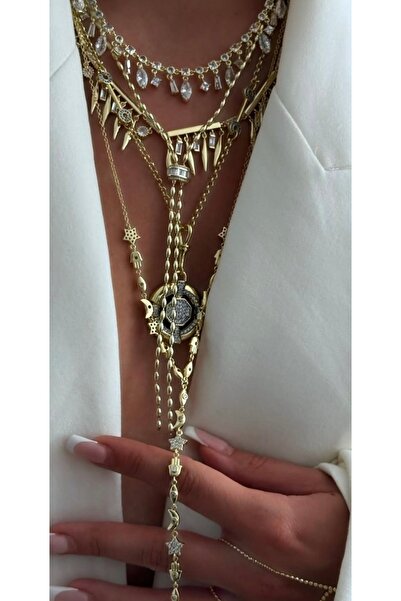 Vi store Çelik Badem Zincirli Taşlı Y kolye