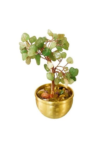 BLA BLA FOAM Tree with Semi-Precious Stones of Aventurine, 17 cm, Brass Vase