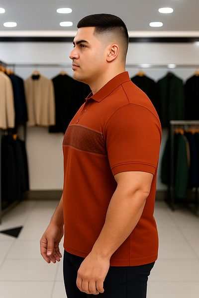 Maccali Men's Large Size Patterned Loose Tile Polo Neck T-Shirt