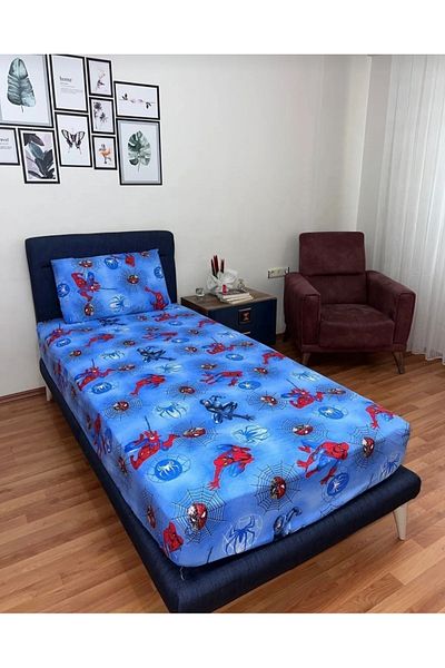 SELAY HOME Единичен чаршаф Спайдърмен с калъфка за възглавница ранфорс (ПЪКТАН)