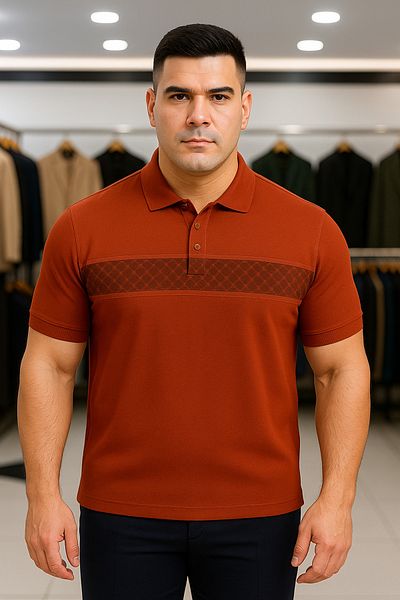 Maccali Men's Large Size Patterned Loose Tile Polo Neck T-Shirt