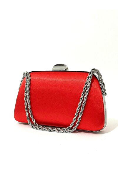 NAZART Women's Satin Red Evening Dress Clutch Portfolio Chain Strap Hand Wedding Engagement Night Shoulder Bag