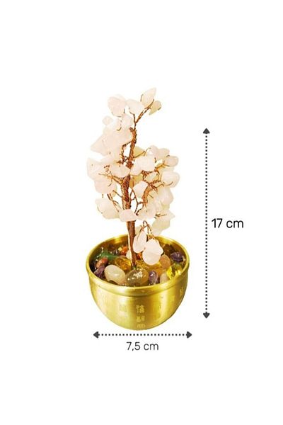 BLA BLA FOAM Copac cu pietre semipretioase, Roz, 17 cm, vas din alama auriu