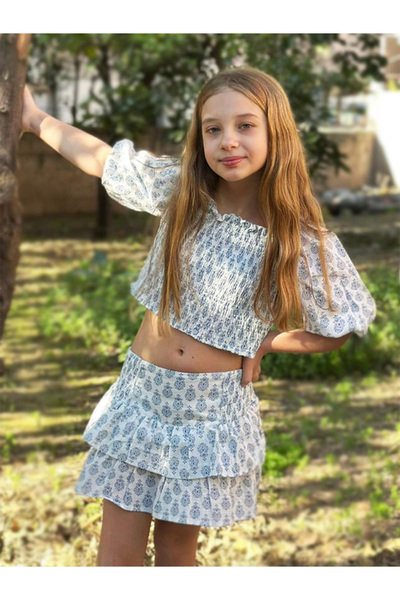 minojoy Jodan Morocco Bohemian Girl's Blouse Skirt 2 Piece Set