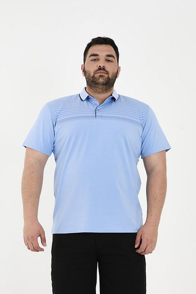 Maccali Men's Patterned Basic Large Size Short Sleeve Oversize Polo Neck T-Shirt Ice Blue