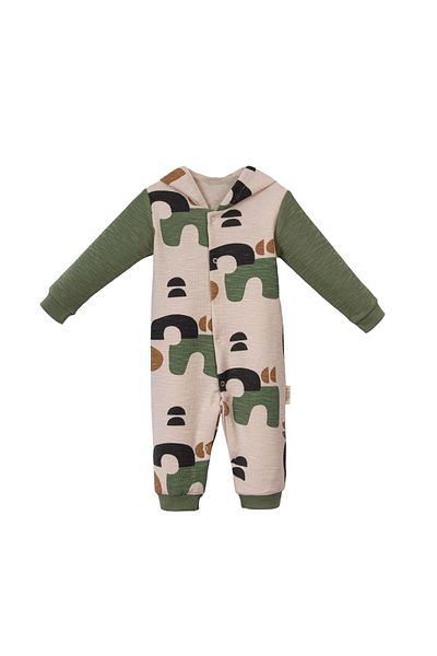 Necix's Hooded Patterned Jumpsuit Without Booties Olive Green