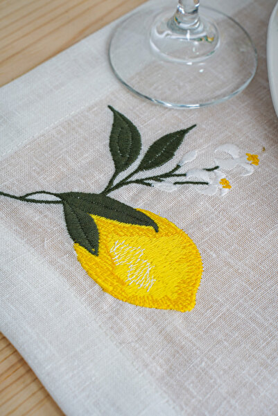LUFA HOME طقم تقديم أمريكي مطرز بالليمون مكون من 4 قطع