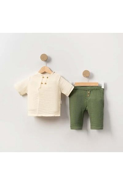 Necix's Muslin Shirt Pants Set Olive Green